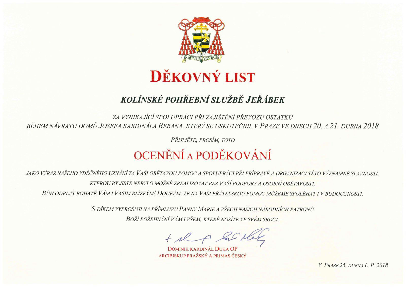 Děkovný list